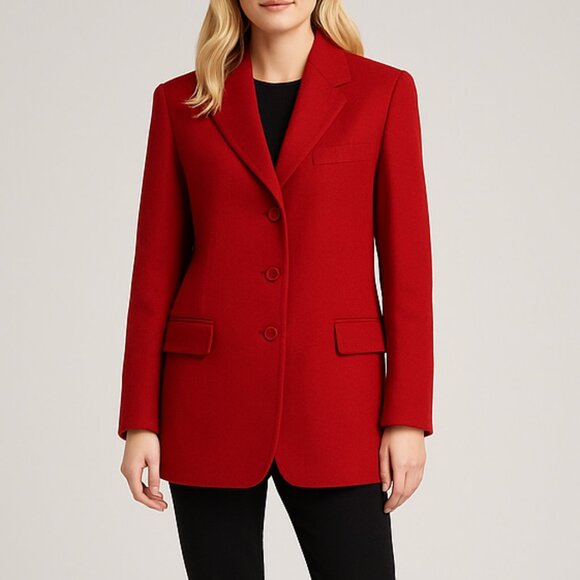 Weekend Max Mara Red Virgin Wool Single-breasted Blazer Short Coat Size 10 - Picture 2 of 14